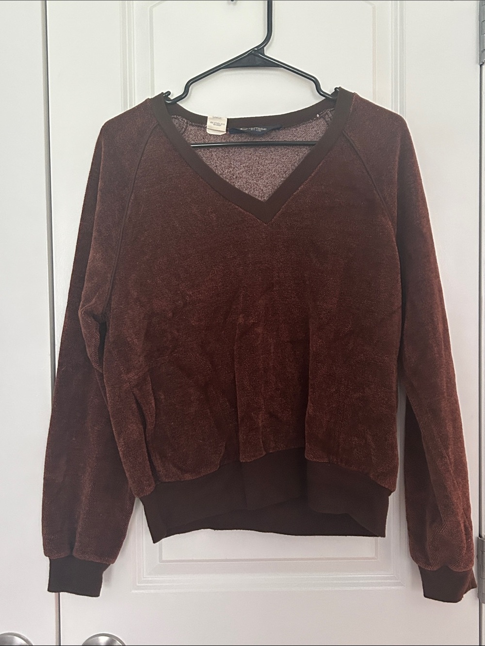 Vtg 70s Chemise et Cie V-Neck Plush Velour Sweater - Brown